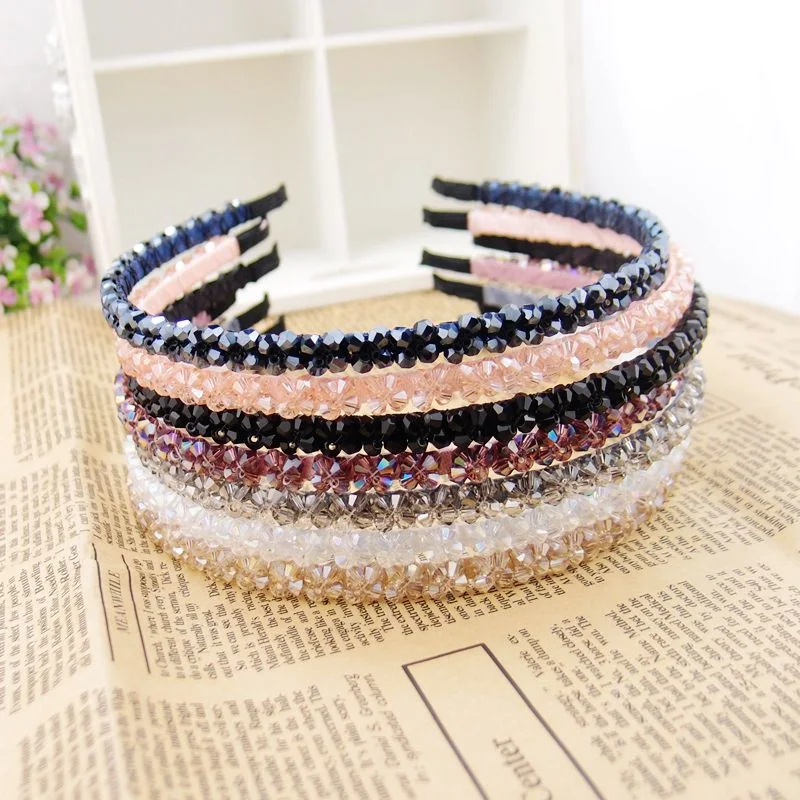 New Double Row Crystal Headband Korea Clip Wide Edge Drill Head Headband