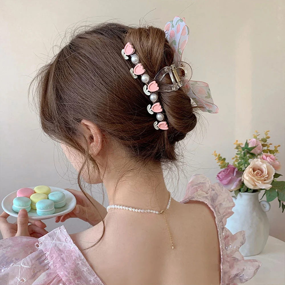 Tulip Flower Hair Claw Clips Sunflower Metal Hairpins Makeup Hair Styling