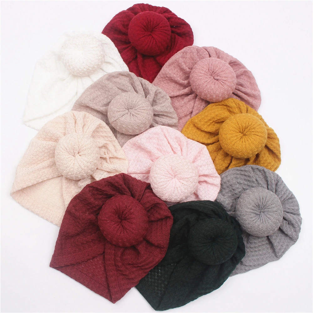 New Baby Waffle Wool Sweet Snare Head Knitted Ball Headbands for Baby