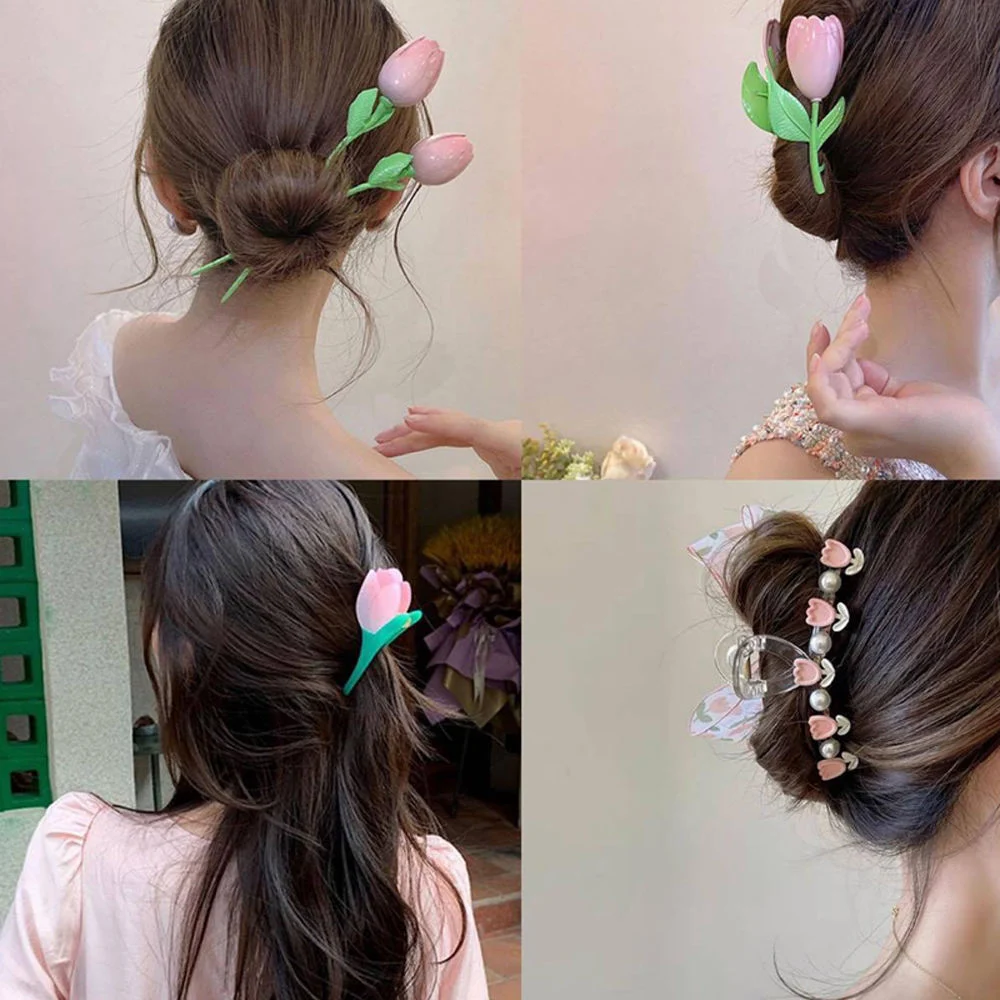 Tulip Flower Hair Claw Clips Sunflower Metal Hairpins Makeup Hair Styling