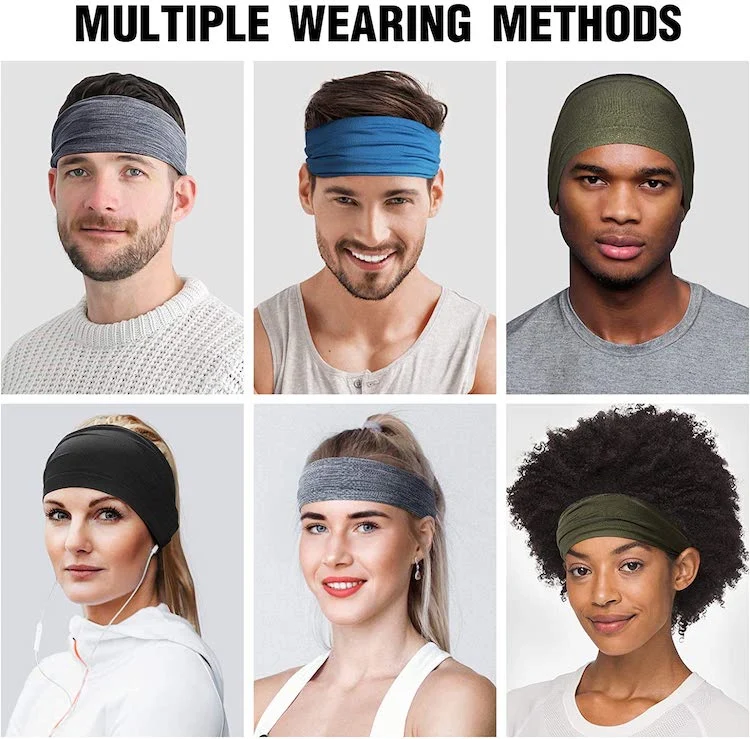 Amazon Hot Selling Wide-Brimmed Workout Headbands, Custom Print Logo Helmet Friendly Wide-Brim Retro Gym Sweat Hairband, Athletic Headband for Men