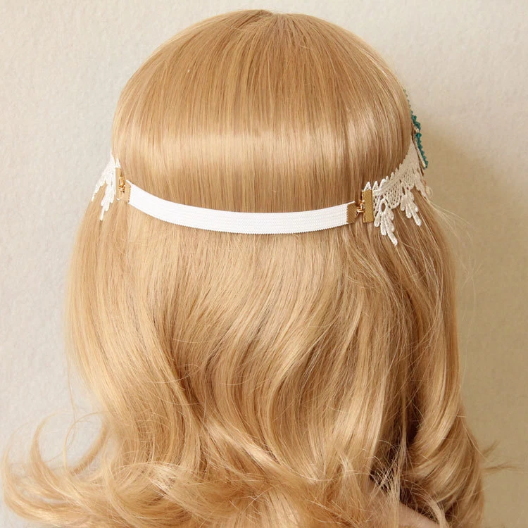 Holiday Tiara Lace Starfish Pearl Headband Christmas Wreath Forehead Front Band Ornament