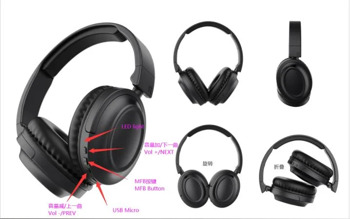 Bluetooth Swivel Foldable Over-Ear Headphone with LED Light