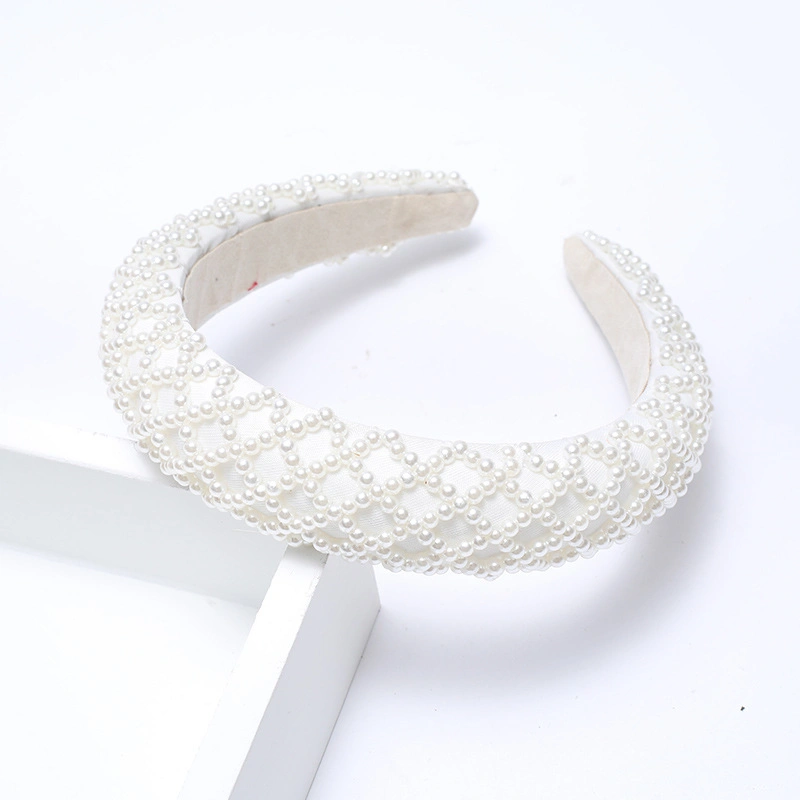 Custom Elegant Wedding Hair Band White Tiered Pearl Beaded Headband