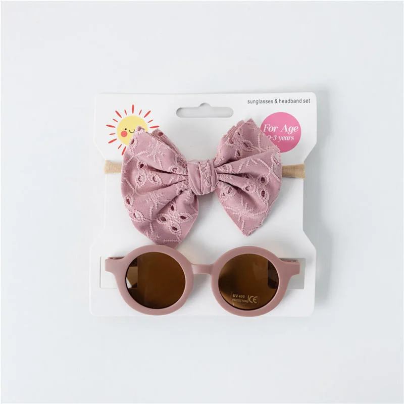 2PCS/Set Kids Sunflower Sunglasses Matching Bow Knot Headband Flower Shape Sunglasses and Headbands Set