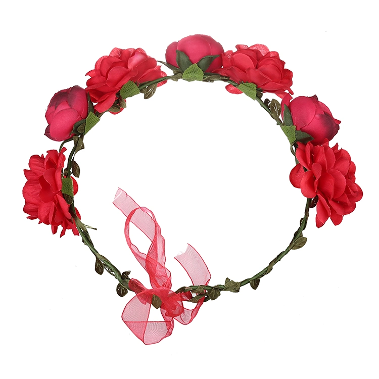 Women Artificial Hair Accessories Simulation Flower Hair Ring Adjustable Fabric Wedding Wreath Crown Rose Headband for Bride