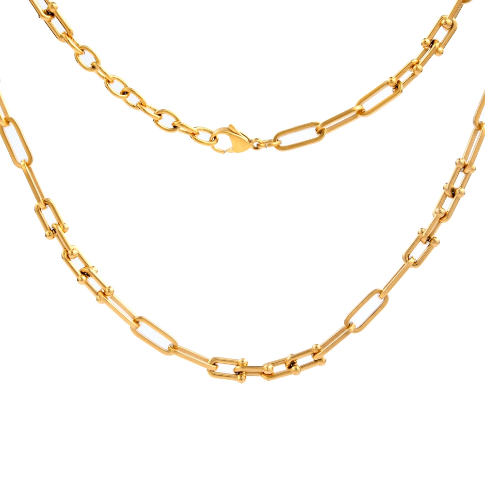 Facshion Gift 18K Gold Chunky U Shaped Choker Link Chain Necklace Pinball Linked Stainless Steel Jewelry