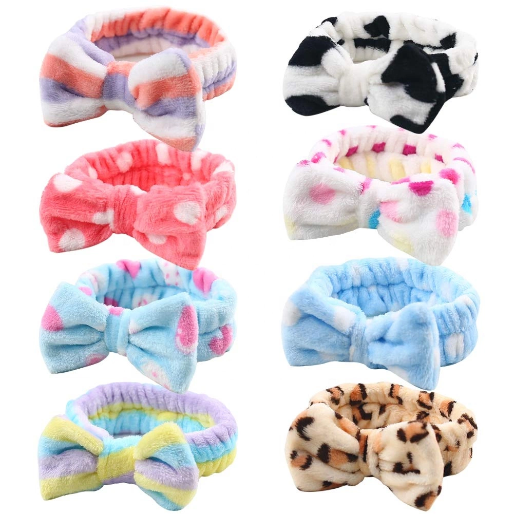 Hair Accessories Soft Carol Fleece Turban Bowknot Headwrpas Custom Makeup Bow Bath Headband for Women