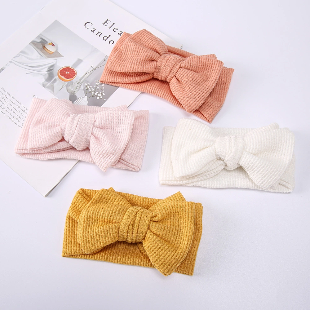 Wholesale Oversized Bow Headbands for Kids Waffle Knitted Knotted Headbands for Baby