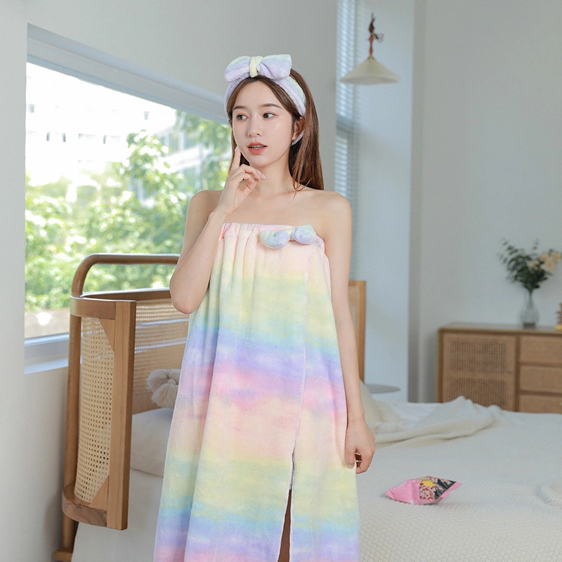 Soft Rainbow Color 3PC Bath Towels, Bath Towel with Hair Towel Set, Soft Coral Fleece Body Towel Set