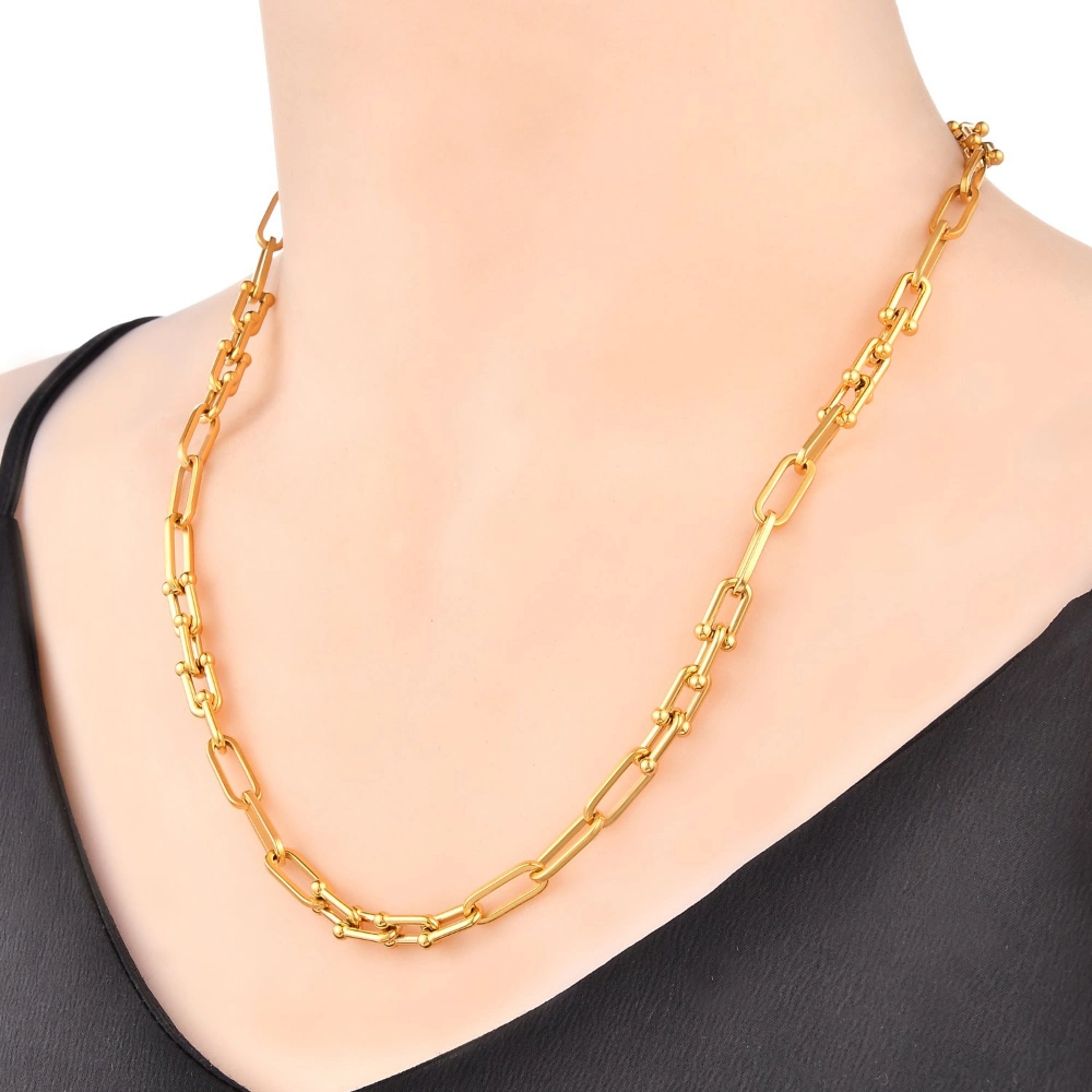 Facshion Gift 18K Gold Chunky U Shaped Choker Link Chain Necklace Pinball Linked Stainless Steel Jewelry