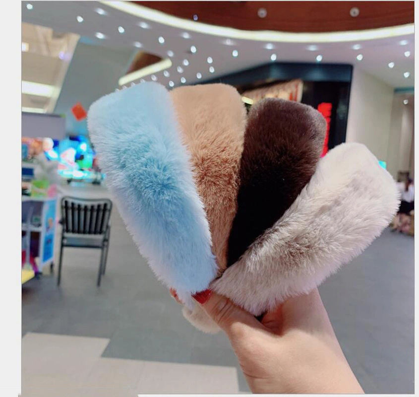 Wholesale Winter Women New Fashion Solid Color Headwrap Hair Accessories Pure Color Plush Wide Fur Headband