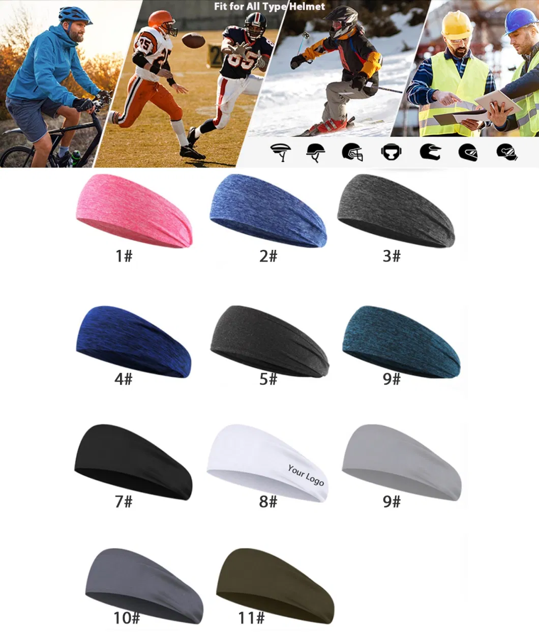 Amazon Hot Selling Wide-Brimmed Workout Headbands, Custom Print Logo Helmet Friendly Wide-Brim Retro Gym Sweat Hairband, Athletic Headband for Men