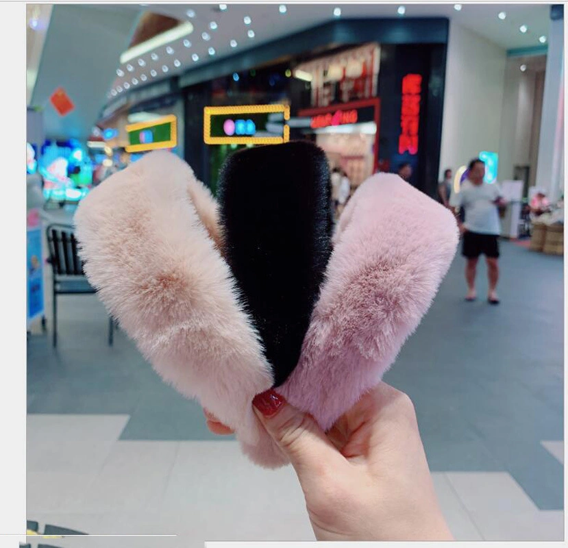 Wholesale Winter Women New Fashion Solid Color Headwrap Hair Accessories Pure Color Plush Wide Fur Headband