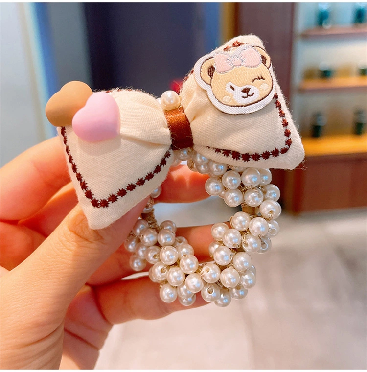 Children Cute Bear Bow Hair Bands for Girls Flower Elastic Headband Pearl Scrunchies Kids Hair Accessories Hair Ties Scrunchy