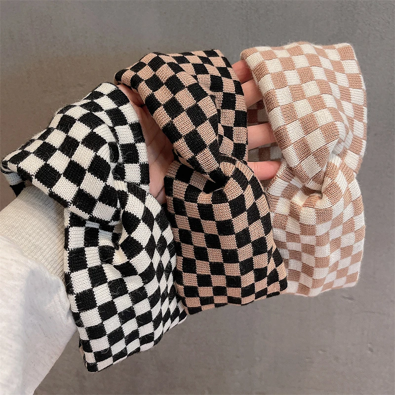 Women&prime;s Daily All-Match Go out Checkerboard Grid Elastic Headband