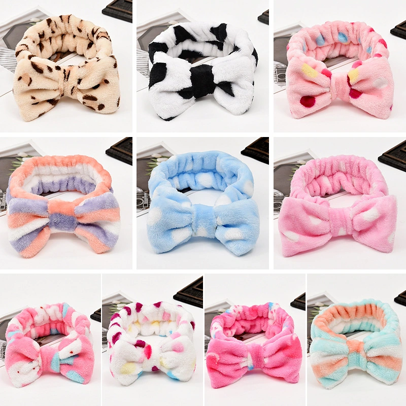 Lovely Soft Carol Fleece Bowknot Bow Makeup Cosmetic Shower Elastic Headband