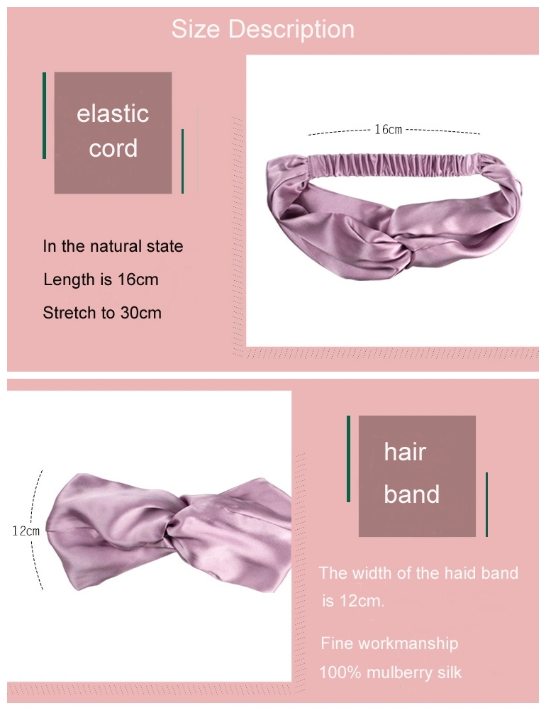 China Factory 6A Grade Mulberry Silk Hot Sale Elastic Silk Headband with Custom Label