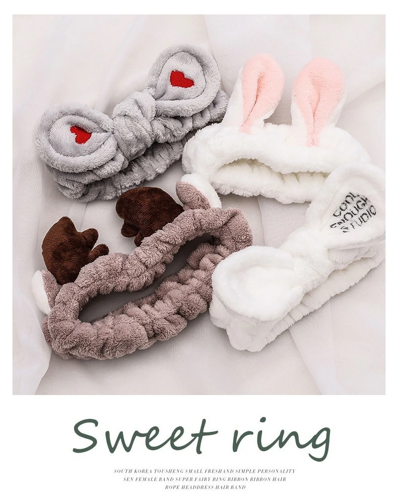 Soft Warm Coral Fleece Bow Animal Ears Headband