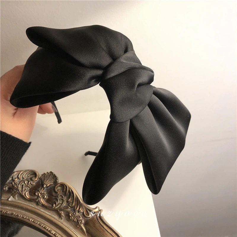 Wholesale Simple Retro Black Large Bow Hairband High Skull Top Wash Face Solid Color Headband Sweet and Cute Girl Hair Band