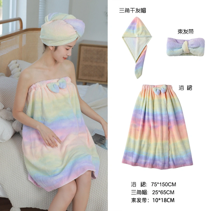 Soft Rainbow Color 3PC Bath Towels, Bath Towel with Hair Towel Set, Soft Coral Fleece Body Towel Set