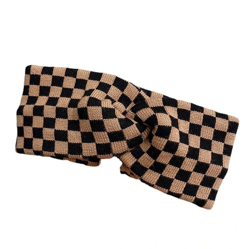 Women&prime;s Daily All-Match Go out Checkerboard Grid Elastic Headband