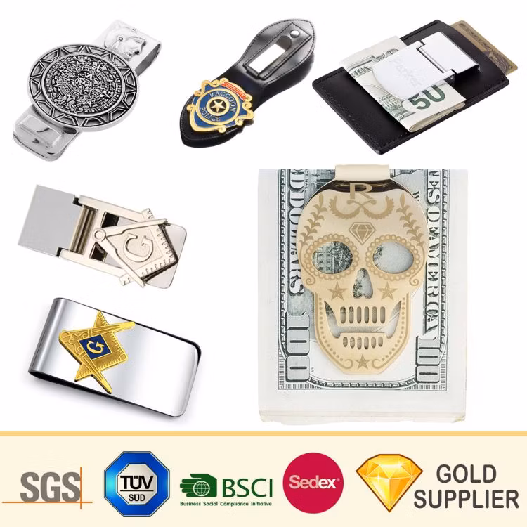 High Quality Personal Custom Blank Metal Titanium Stainless Steel Carbon Fiber Gold Silver Skull Masonic Photo Coin Magnetic Luxury Mens Wallet Money Clip