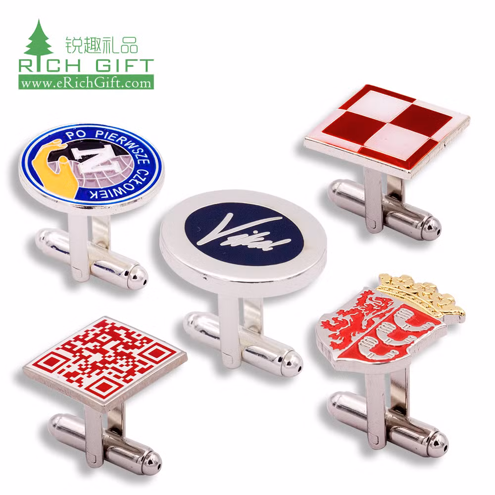 Metal Sublimation Logo Round Custom Womens Gun Sport USA Flag Crown Freemason Bulk Cheap Personalised Carbon Fiber Brass Enamel OEM Silver Cufflink with Chain