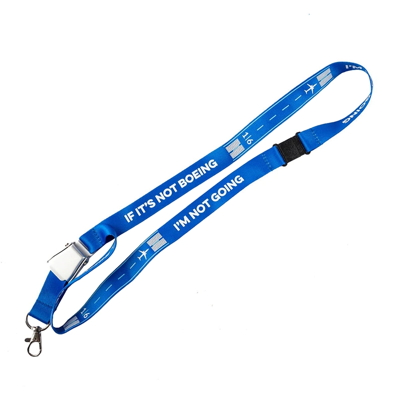 Custom Lanyard Safety Break Silk Screen Printed Designer Logo Alloy Airplane Seat Belt Buckle Lanyard Strap