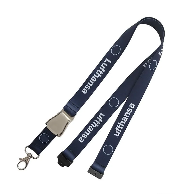 Custom Lanyard Safety Break Silk Screen Printed Designer Logo Alloy Airplane Seat Belt Buckle Lanyard Strap