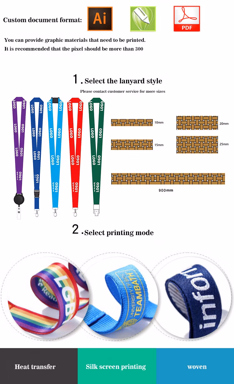 Custom Logo Lanyards Keychain High Quality Promotional Gift Items Giveaway Sets Polyester Full Color Printing Neck Strap Lanyard Pen Holder with Silicone Ring