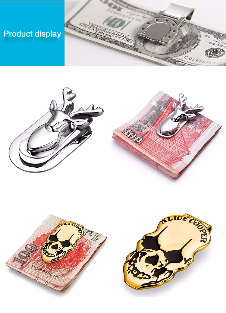 High Quality Personal Custom Blank Metal Titanium Stainless Steel Carbon Fiber Gold Silver Skull Masonic Photo Coin Magnetic Luxury Mens Wallet Money Clip