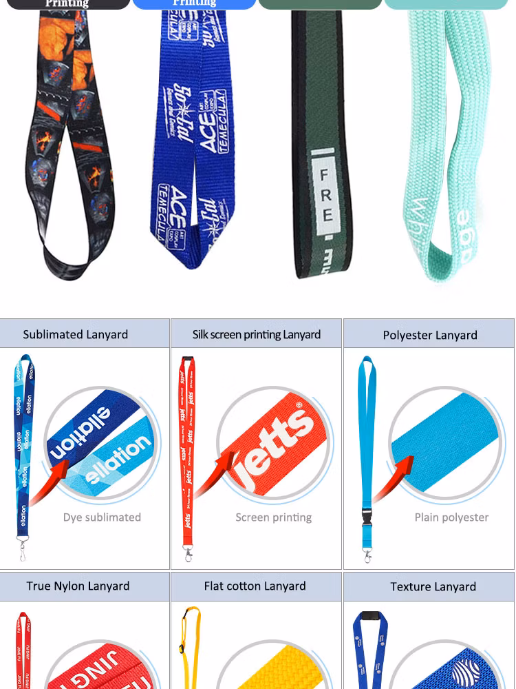 Wholesale Promotional Promotion Gift Custom Sublimation Heated Transfer Printing Polyeter Printed Logo Neck Metal Hook Buckle Office Lanyard for ID Card Badge