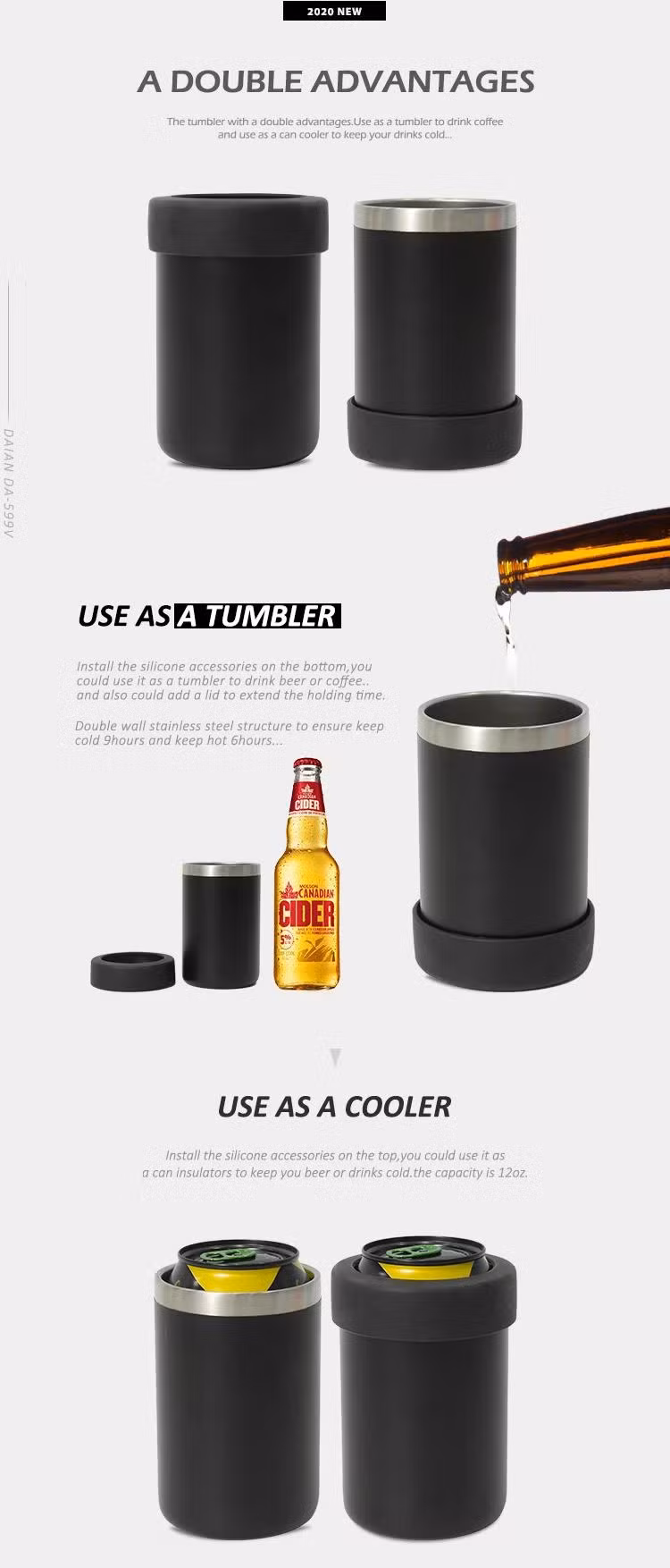 Metal Hot Sale 12oz Custom Design Insulated Stainless Steel Vacuum Can Cooler