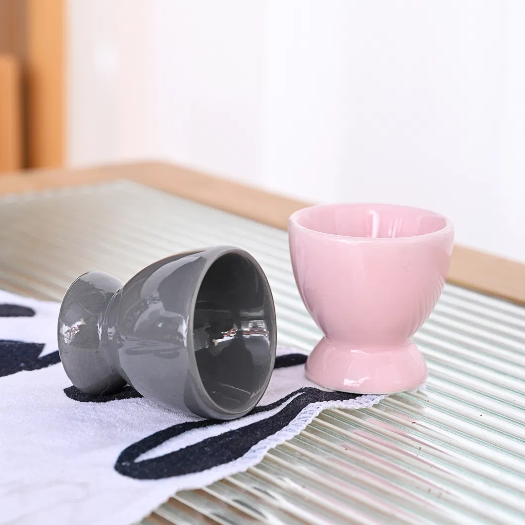 Ceramic Pink Grey Egg Cup Color Glaze Egg Holder Customized Logo by Laser Engraving Breakfast Special Egg Shape Cup