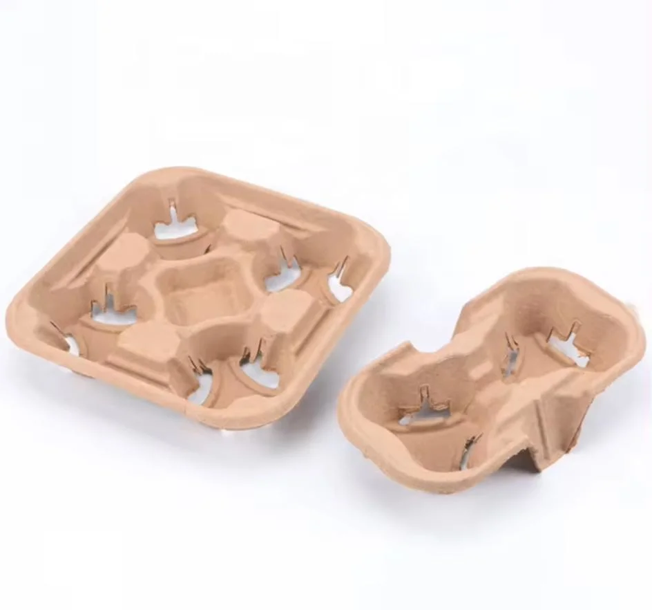 Take-out Pulp Fiber Cup Carrier 2 Cups Holder Tray to Go Holder Takeaway Coffee Cup Carrier Holder