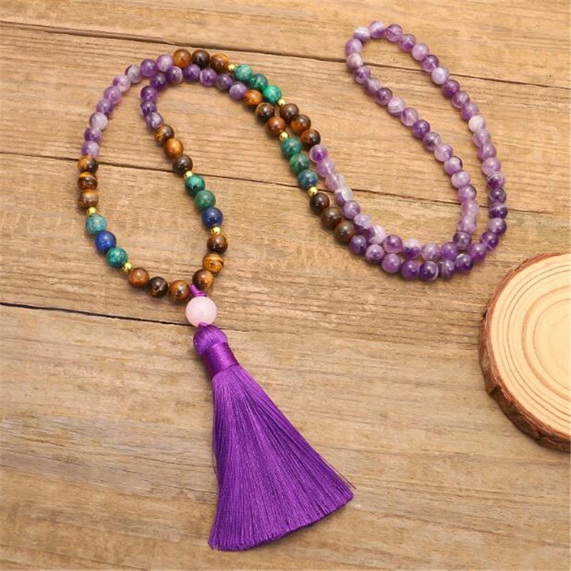 Religious 6mm Natural Gemstone Power Stone Chakra 108 Beads Buddhist Mala Bracelet