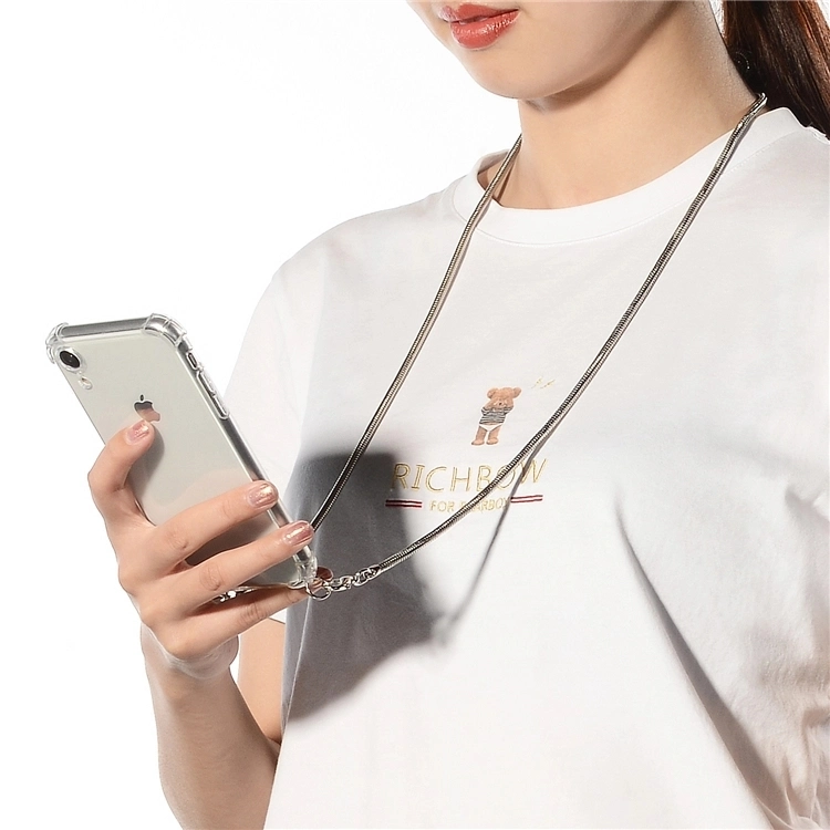 Fashion Crossbody Metal Chain Necklace Clear Phone Case for iPhone