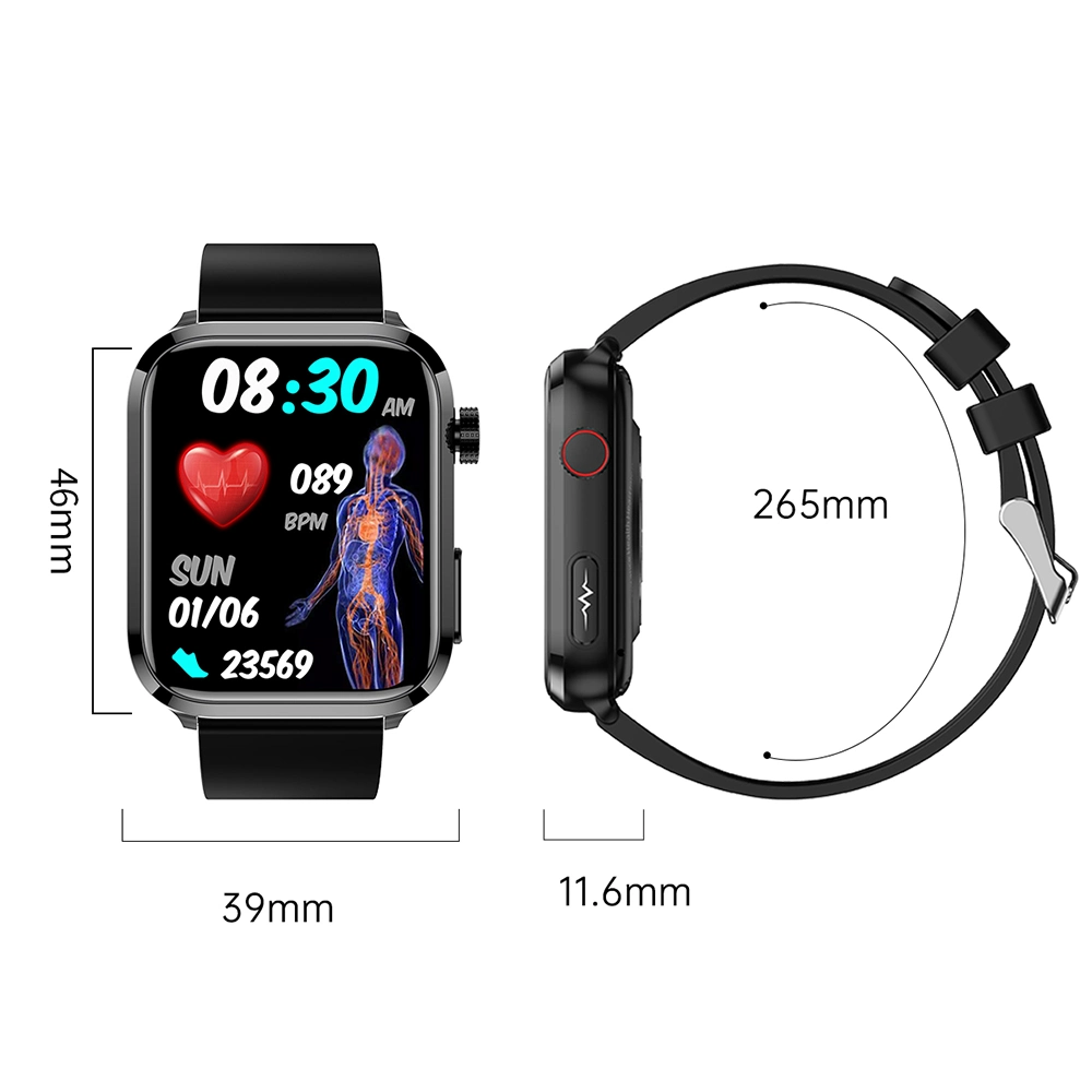 Et210 1.91-Inch Smart Watch Multifunctional Sports Bracelet with Uric Acid Temperature Heart Rate Blood Pressure Monitoring - Black / TPU Strap