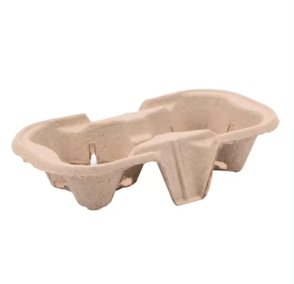 Take-out Pulp Fiber Cup Carrier 2 Cups Holder Tray to Go Holder Takeaway Coffee Cup Carrier Holder