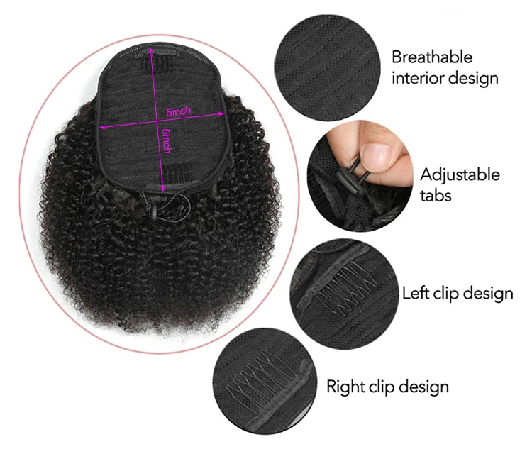 Braizilian Human Hair Ponytails Kinky Curly Texture Drawstring and Combs