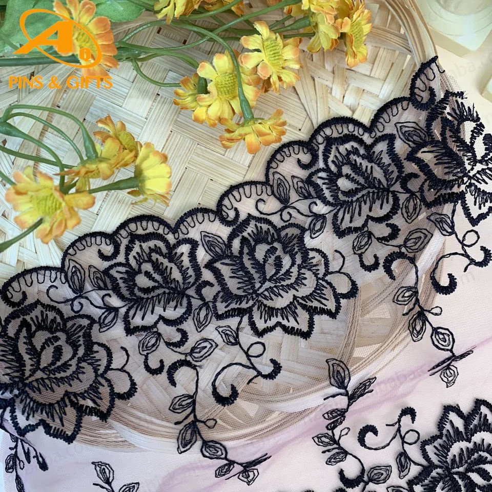 Applique 3D Beaded Embroidered Floral Rhinestone Trim Patches Great for DIY Neckline Bodice Wedding Bridal Prom Dress Fabric Underwire Black Lace