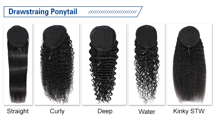 Braizilian Human Hair Ponytails Kinky Curly Texture Drawstring and Combs