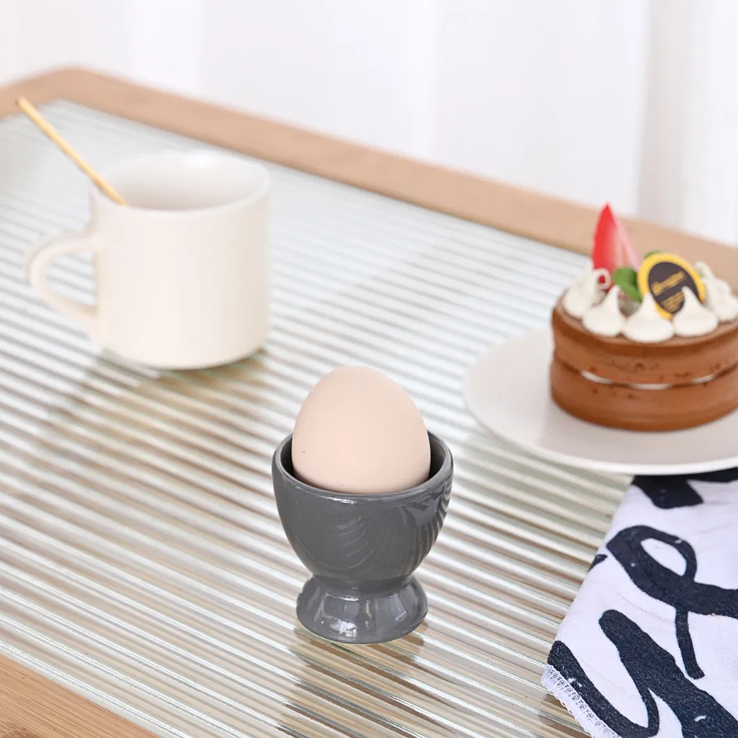 Ceramic Pink Grey Egg Cup Color Glaze Egg Holder Customized Logo by Laser Engraving Breakfast Special Egg Shape Cup