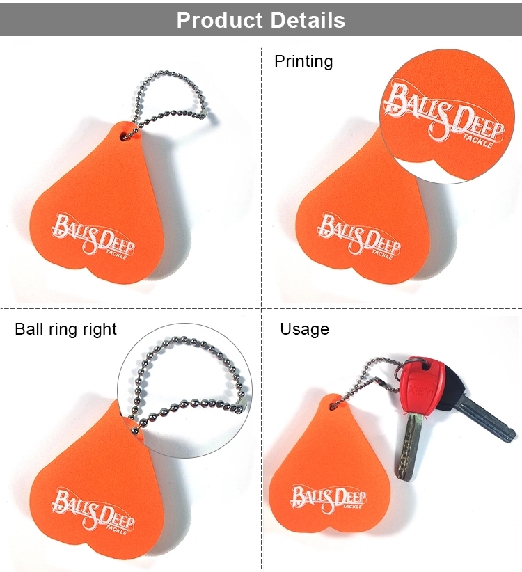 Promotional Orange Heart Shape Sponge Soft Keyring Charms Key Holder Custom Printing Logo EVA Key Chain Foam Floating Keychain