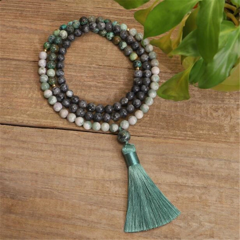 Religious 6mm Natural Gemstone Power Stone Chakra 108 Beads Buddhist Mala Bracelet