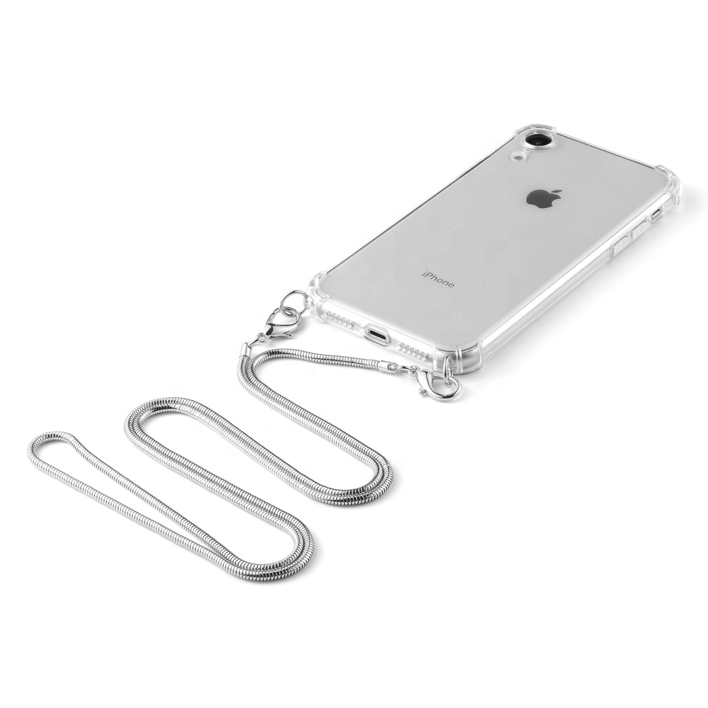 Fashion Crossbody Metal Chain Necklace Clear Phone Case for iPhone