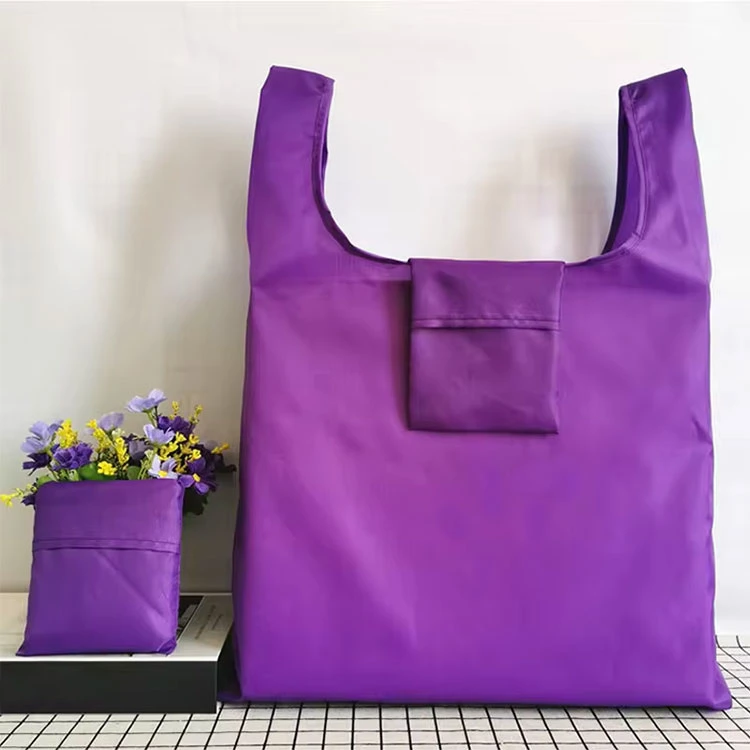 Wholesale Custom Logo Grocery Reusable Shopping Bags for Groceries Pouch Foldable Nylon Polyester Shopping Tote Bag