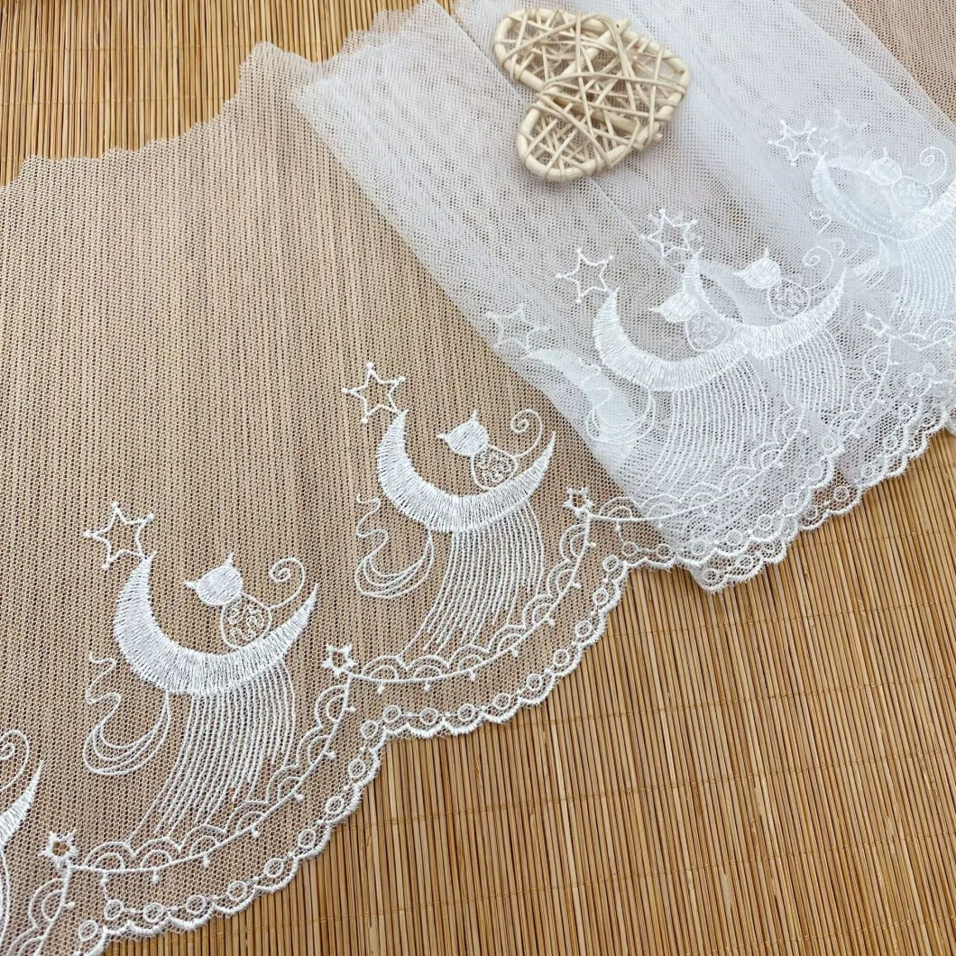 New Moon Cute Cat Pattern Headdress Children&prime;s Accessories Mesh Cloth Embroidery Lace