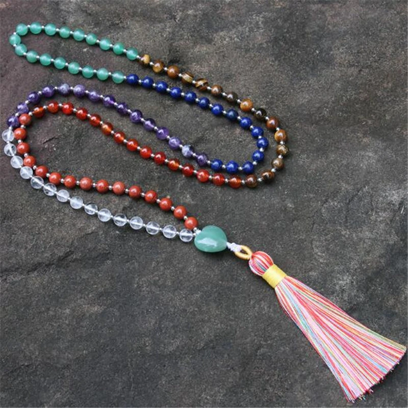 Religious 6mm Natural Gemstone Power Stone Chakra 108 Beads Buddhist Mala Bracelet